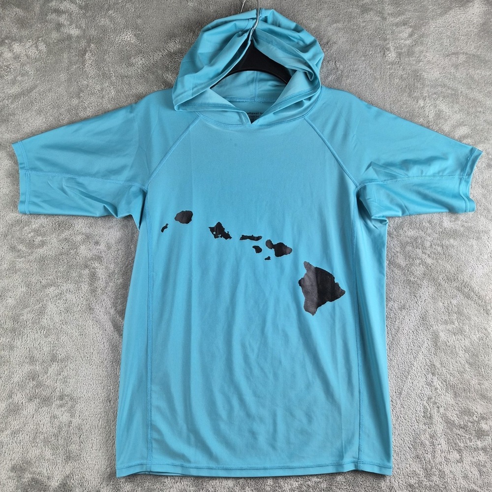 SeaHawaii‎ Monskin Rashguard Medium Blue Hooded Short Sleeve Turtle Beach Surfer